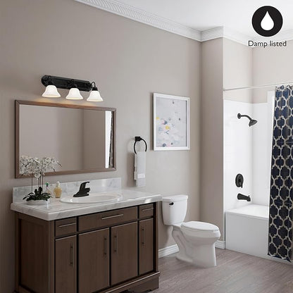 Design House 589796 Millbridge Vanity Light Dimmable with Frosted Glass for Above Bathroom Mirror, Matte Black, 3-Light