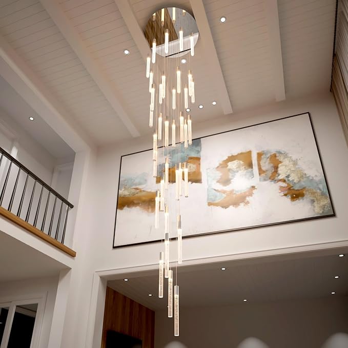 200" Extra Long Crystal Chandelier High Ceiling Lighting 36-Lights Modern Bubble Pendant Light Dimmable LED Staircase Foyer Entryway Villa Loft Duplex Hall Hotel Lobby Tall Ceiling Pendant Fixture