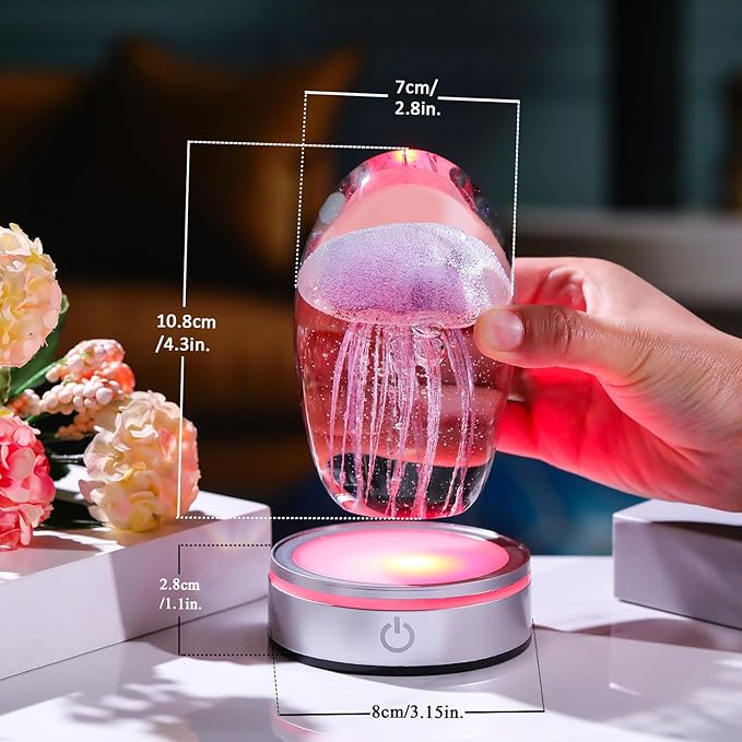 Handmade Jellyfish Lamp – Crystal Glass Figurine Colorful LED Night Light, Ocean-Themed Desk Decor, Aquarium & Beach Room Decor – Gifts for Women Nature Lovers (Purple)