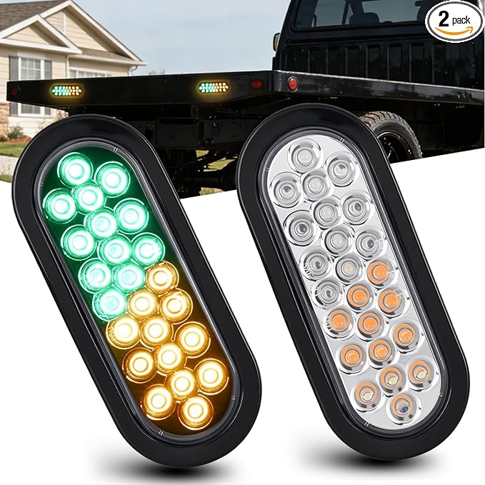 Nilight Strobe Light 2PCS 6Inch Oval 24 LED Amber Green Recessed Rubber Grommet Marker Clearance Road Flare Emergency Warning Lights IP67 Waterproof for Trailer Truck Pickup Camper RV Boat