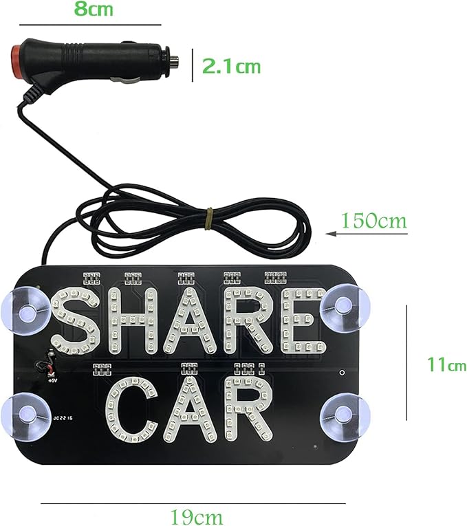 LED Car Sign Decor, Decal Stickers With Suction Cups, Flashing Hook on Window, Light With Cigarette Lighter Power Interface - Red