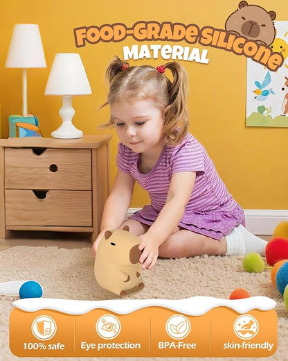 Cute Capybara Night Light, Animal Lamp, Food Grade Silicone, Rechargeable, 2 Level Dimmable, Squishy Nursery Nightlight for Desk Decor, Funny Gifts Stuff for Boys Girls Baby, White Elephant Gifts