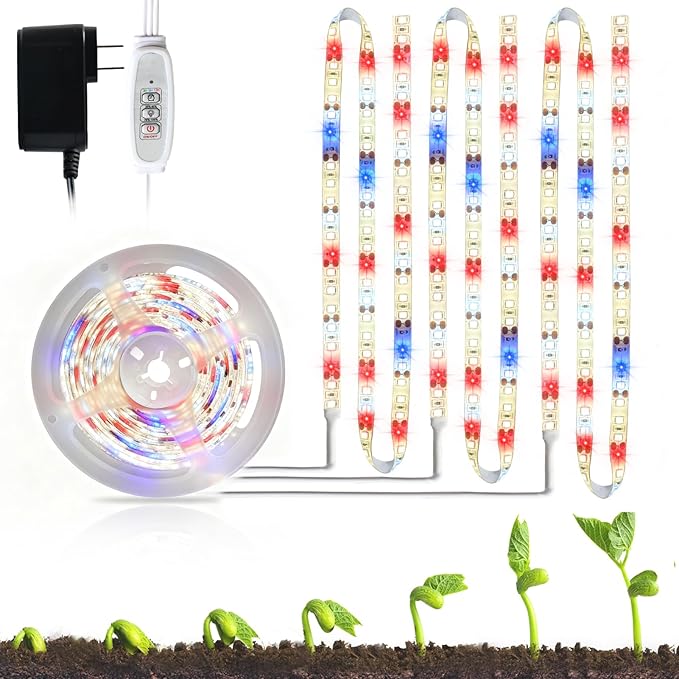 LED Grow Strip Lights Full Spectrum, 3 in 1 Each 10ft 120 LED Plant Grow Light Strip for Indoor Plants with Timer Dimmable Grow Light for Greenhouse Seed Starting