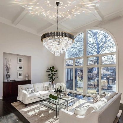 32 inch Black Gold Crystal Chandelier 6-Tier Modern Luxury Pendant Light Fixture for High Ceiling 13-Light Large K9 Crystal Lighting for Foyer Living Room Dining Room