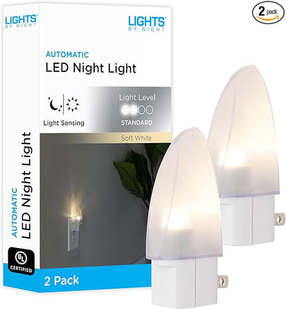 Lights by Night LED Night Light, Plug-in, Dusk to Dawn Sensor, Warm White, UL-Certified, Energy Efficient, Ideal Nightlight for Bedroom, Bathroom, Nursery, Hallway, Kitchen, 11376