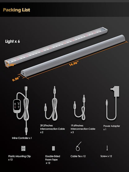 T5 Smart Grow Light for Indoor Plants,3500K Full Spectrum LED Plant Light Strips with 3/9/12H Auto Timer,Stepless Dimming,Modular Design，Plug and Play (White, 6 Pack)