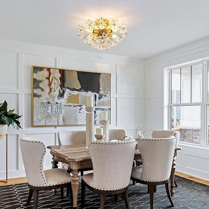TOCHIC Flush Mount Ceiling Light Fixture, Crystal Chandelier Gold Semi Flush Mount Ceiling Light 18" Contemporary 6-Light Chandeliers for Bedroom Living Room Entryway Bathroom