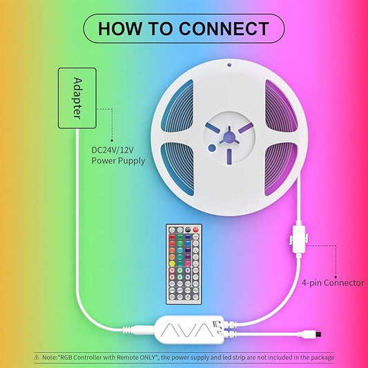 PAUTIX RGB LED Strip Light Wireless Smart Controller, 44-Key Remote and APP Control, Music Sync, Replaced Controller for 12V/24V 4-Pin COB SMD LED Strip Light, DIY and Timer Function