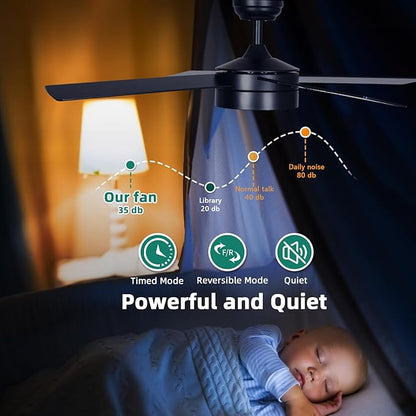 YITAHOME 48 Inch Black Ceiling Fan with Lights and Remote,4 Blades, App Control, Modern Smart Ceiling Fan Compatible with Alexa for Indoor, Reversible Quiet Motor, Memory Function