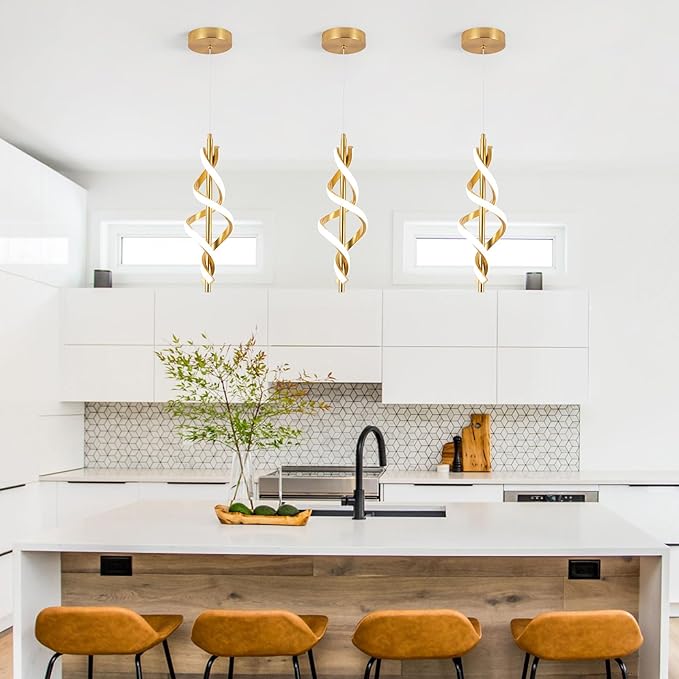 Modern LED Pendant Light Fixtures 4000K Pendant Lights Gold Hanging Lamp for Dining Room Bedroom Living Room (1 Pack)