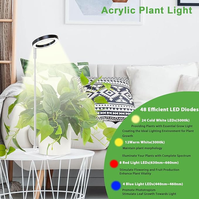yadoker Plant Grow Light, LED Growing Light Full Spectrum for Indoor Plants,Height Adjustable, Automatic Timer, 5V Low Safe Voltage,Idea for Small Plant Light