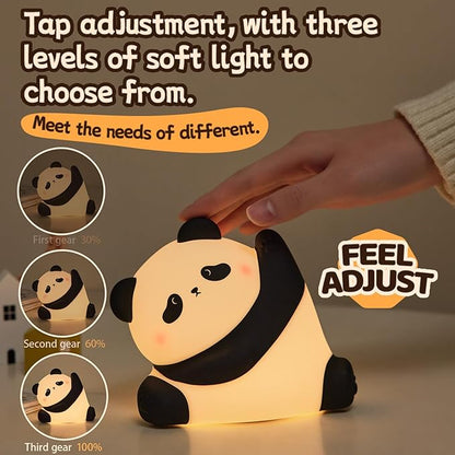 Panda Night Light for Kids, Cute LED Squishy Nursery Night Light 3 Level Dimmable Lamp, Silicone Animal Nightlight USB Charging Port Bedside Table Lamp for Toddler Baby Kids Funny Gifts Bedroom Decor