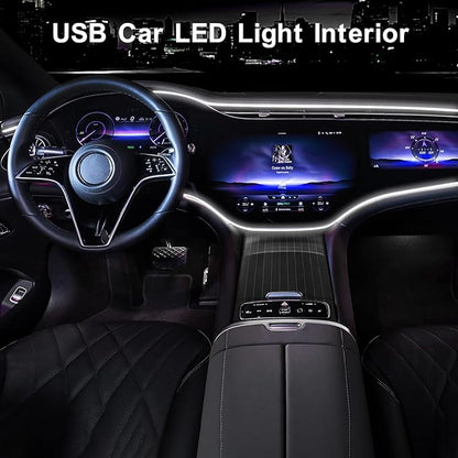 EL Wire Interior Car LED Strip Lights, 16.5FT USB Neon Glowing Strobing Electroluminescent Wire Lights with 6mm Sewing Edge, Ambient Lighting Kits for Car Indoor Decoration (White)
