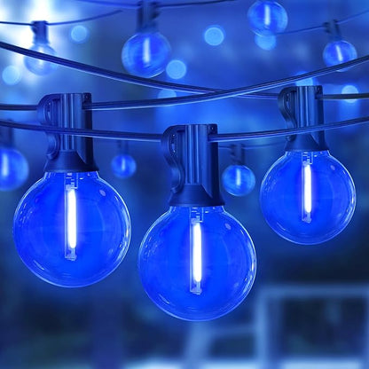 LAMPHOME Blue LED Outdoor String Lights, 26FT Patio Lights with 12+1 Shatterproof Edison Bulbs, UL Waterproof Connectable Outdoor Hanging Lights for Backyard Porch Garden Deck Balcony Decor