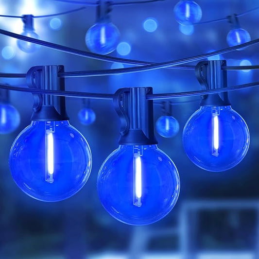 LAMPHOME Blue LED Outdoor String Lights, 26FT Patio Lights with 12+1 Shatterproof Edison Bulbs, UL Waterproof Connectable Outdoor Hanging Lights for Backyard Porch Garden Deck Balcony Decor