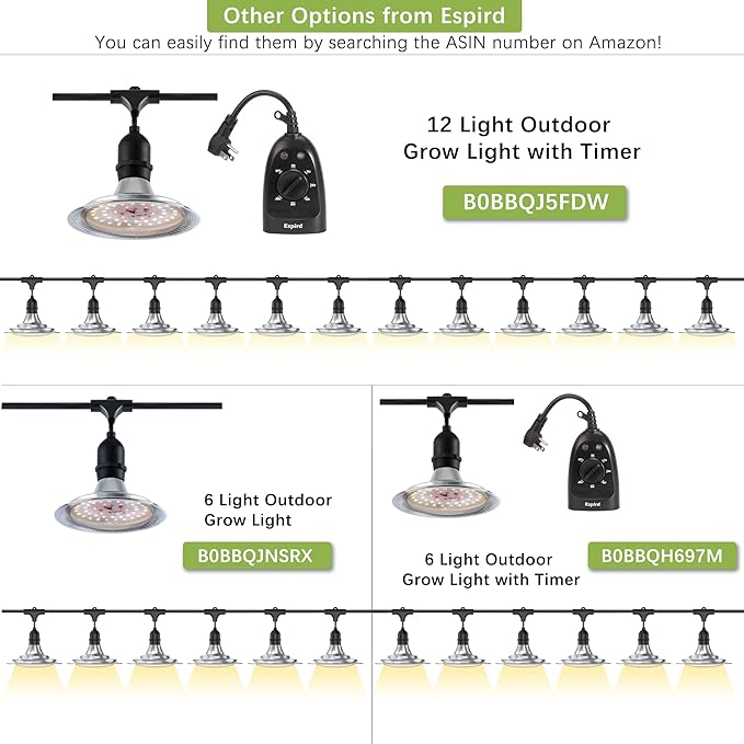 Outdoor LED Grow Light, 12-Light Full Spectrum Grow Light Strip, Waterproof Plant Growing Lamps, UL Certified String Grow Lights for Greenhouse Garden, 41FT Outdoor Grow Light for Veg Seedling