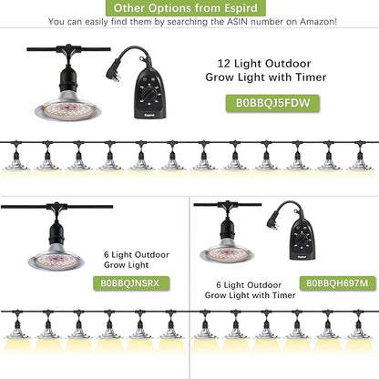 Outdoor LED Grow Light, 12-Light Full Spectrum Grow Light Strip, Waterproof Plant Growing Lamps, UL Certified String Grow Lights for Greenhouse Garden, 41FT Outdoor Grow Light for Veg Seedling