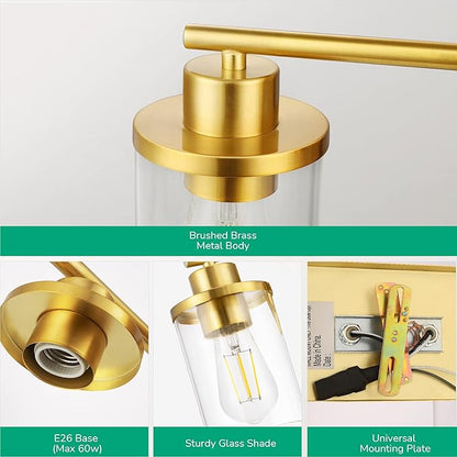 EDISHINE Bathroom Light Fixtures, 2-Light Gold Bathroom Vanity Light, Modern Wall Sconces with Clear Glass Shades for Powder Room, Vanity Table, Mirror, Kitchen (E26 Base)