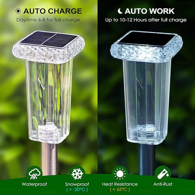 DenicMic Solar Lights Outdoor Waterproof Bright 3000K 4000K 6000K White and 6 Fixed Color and Color Changing LED Landscape Path Lighting for Outside Yard Pathway Walkway Garden Decor 4 Pack