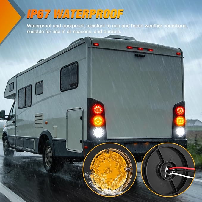 Nilight Tail Light 2PCS 7Inch Round 47 LED Amber with Inner Reflex Lens Marker Clearance Turn Signal Running Taillight IP67 Waterproof for Trailer Truck Pickup Camper RV BUS