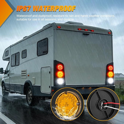 Nilight Tail Light 2PCS 7Inch Round 47 LED Amber with Inner Reflex Lens Marker Clearance Turn Signal Running Taillight IP67 Waterproof for Trailer Truck Pickup Camper RV BUS