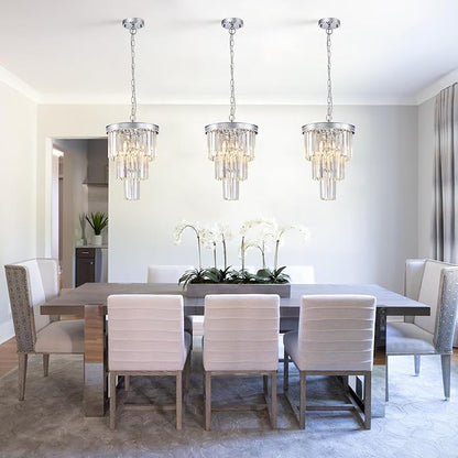 3 Pack Chrome Crystal Pendant Light, Modern 3 Tiers K9 Crystal Chandelier Mini Ceiling Pendant Light Fixture for Kitchen Island Dining Room Hallway Bedroom Closet