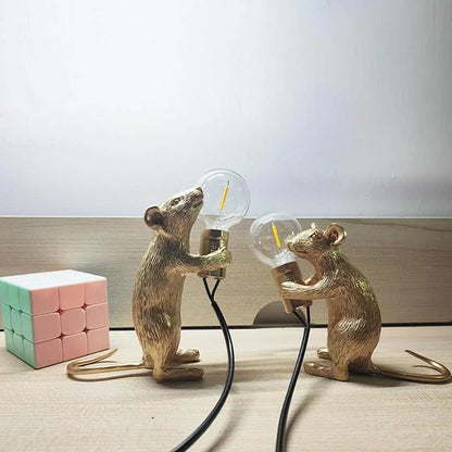 NorDiem Modern Cute Art Mouse Table Lamp Children's Bedside Gift Mini Mouse Lamp LED Resin Animal Small Mice Desk Lights (Gold Sitting)
