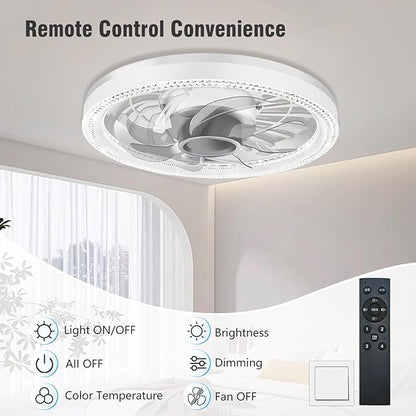 Deyagoo Ceiling Fan Light, 12-inch Socket Fan Light with Remote Control, 3 Colors (3000K-6500K) Dimmable LED Light Bulb, Screw-in Ceiling Fan for Bedroom, Kitchen, Storage Room, Closet, and RV.