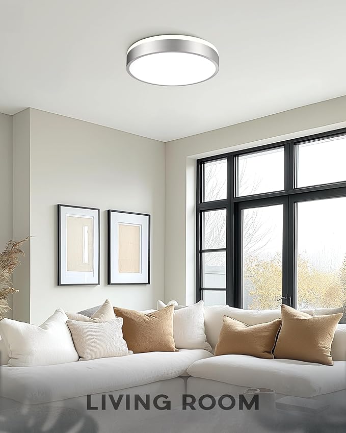 Ken & Ricky Flush Mount Ceiling Light, Dimmable Led Close to Ceiling Light Fixtures for Kitchen Bathroom Bedroom Hallway 5cct Brushed Nickel 16in 1PK