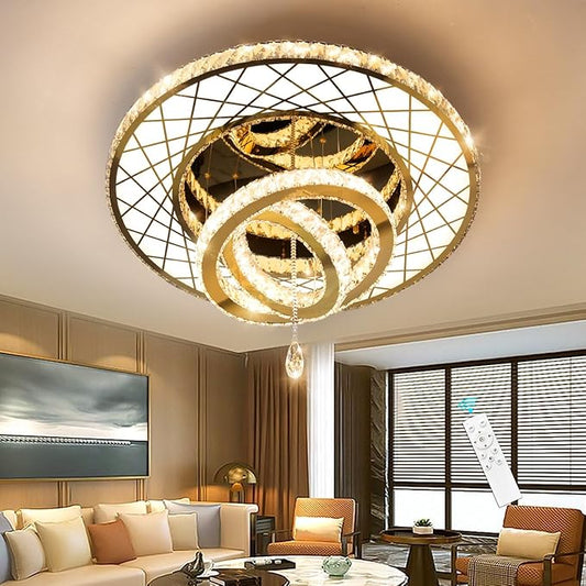 HAIXIANG Modern Glam Chandelier LED Crystal Ceiling Chandeliers Light for Bedroom Living Room Dining Room Lighting Fixture 24 inch Gold Remote Dimmable Lights