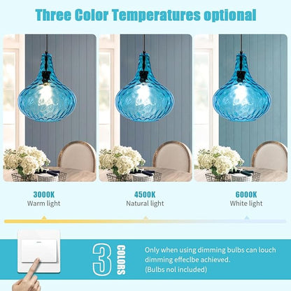 Lighting Modern Globe Pendant Light Fixtures Blue Glass Pendant Lights Vintage 1-Light Single Kitchen Island Hanging Light Mouth-Blown Glass Lampshade Mid Century Black Hanging Lights