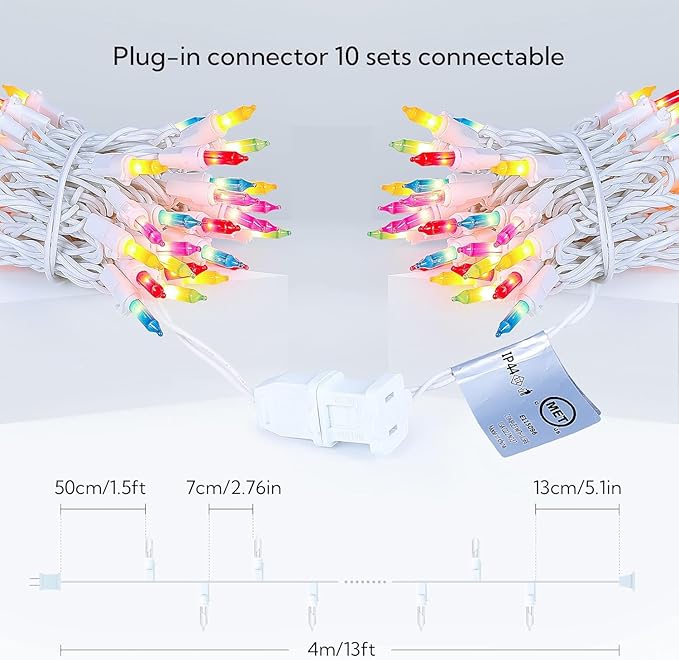 Easter Mini String Lights,13feet 50Count Christmas Light Set White Wire Plug in End-to-End Connectable for Indoor Outdoor Spring Party Yard Garden Patio Home Pastel Decor, Multicolored