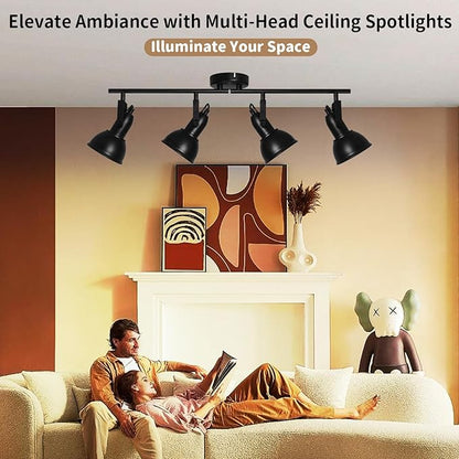 LTBLIGHT 4-Light Track Lighting Fixtures Ceiling, Black Industrial Directional Spotlight with E26 Base, Ceiling Track Lights for Kitchen Bedroom Living Room (Bulbs Not Included)