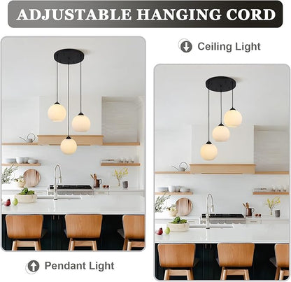3 Light Globe Cluster Chandelier Black Cluster Pendant Light Milk Glass Chandelier Light Fixture 3 Pendant Light Fixtures Ceiling Hanging Modern Kitchen Pendant Lighting
