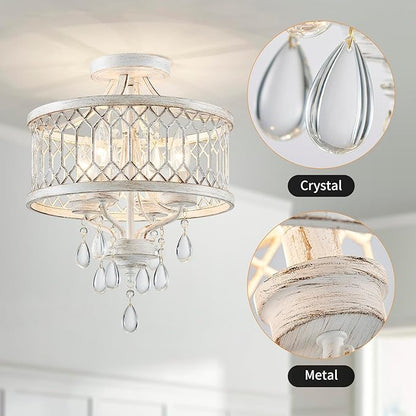 Crystal Ceiling Light Fixture, Modern Semi Flush Mount Ceiling Light, Farmhouse Crystal Chandeliers for Dining Room Light Fixture, Hallway Lighting Fixtures for Kitchen Bedroom Bathroom Foyer Entryway