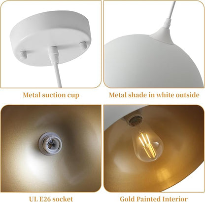White Pendant Light, 11.8 inches Kitchen Pendant Light 2 Packs, Dome Pendant Lights Kitchen Island, Modern Pendant Lights for Kitchen Dining Room Foyer