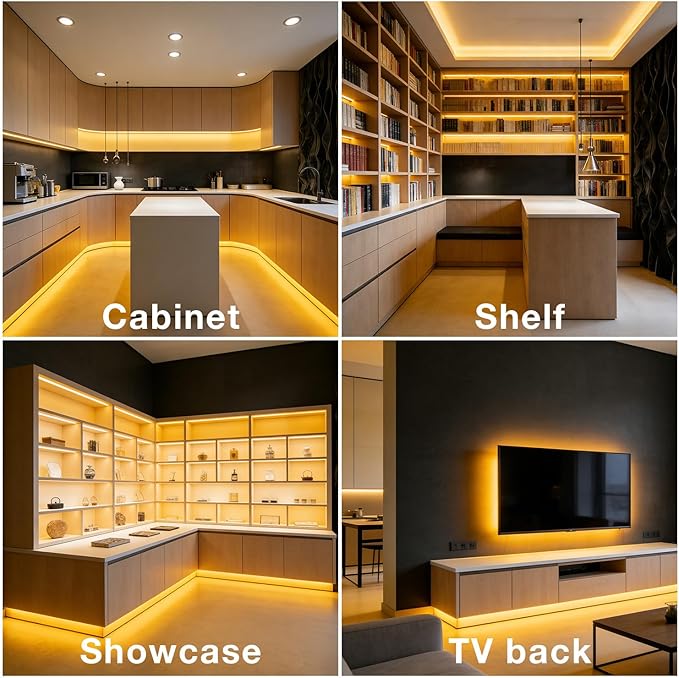 DAYBETTER Under Cabinet Lighting Kit,10 PCS Under Cabinet Lights,2700K-6500K Tunable White LED Strip Lights with APP,Power Adapter,Dimmable LED Lights for Kitchen Cabinets,Shelf,Desk,Counter,16.4ft