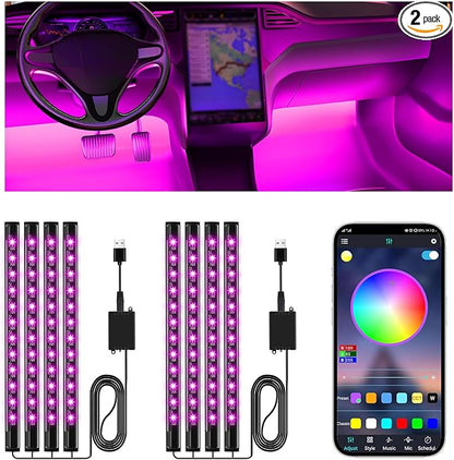 Winzwon Led Lights for Car Accessories Interior, Christmas Stocking Stuffers White Elephant Gifts for Men Women Adults, APP Control with USB Port Color Change Lights for Truck Decor 2 Pack