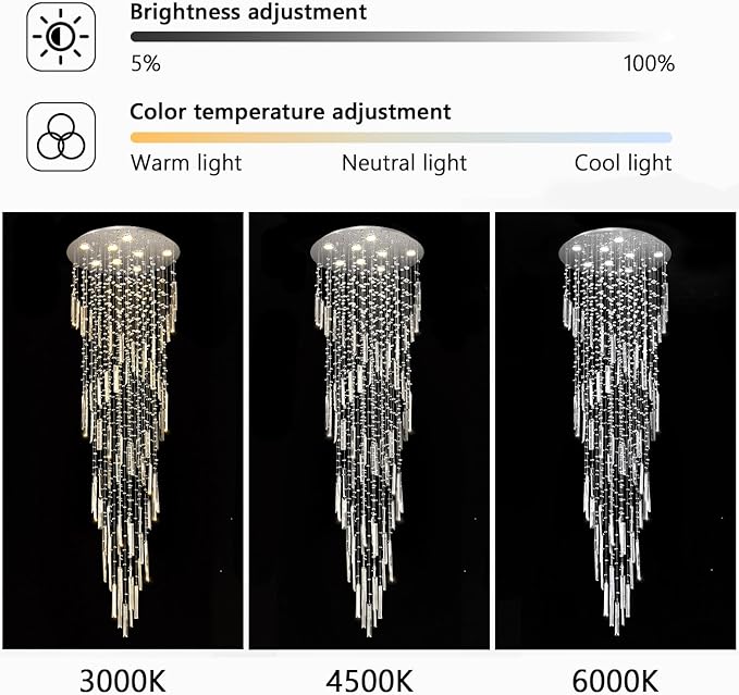 D24'' x H78'' Modern Crystal Chandelier High Ceiling Chandeliers for Entryway Glam Chandelier Large Raindrop Chandeliers LED Dimmable Light Fixtures for Staircaes Foyer Hallway Living Room