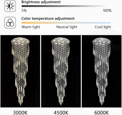 D24'' x H78'' Modern Crystal Chandelier High Ceiling Chandeliers for Entryway Glam Chandelier Large Raindrop Chandeliers LED Dimmable Light Fixtures for Staircaes Foyer Hallway Living Room