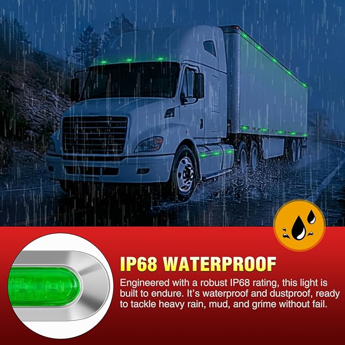 Nilight 10PCS Green Oval Side Marker Lights 4 LED 3.7 Inch Clearance Lamp IP68 Waterproof DC 12-24V with Chrome Bezel Universal for Car Auto Truck Bus Trailer Boat Deck