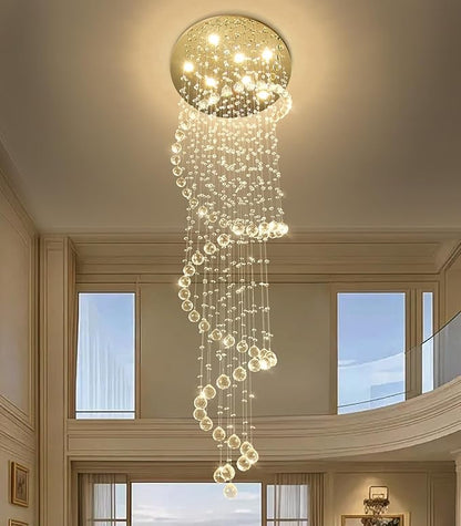 HAIXIANG W24 x H78 Inches Crystal Glam Chandelier Long Light Chandeliers with Dimmable Light Bulbs Gold High Ceiling Pendants Light Fixtures for Foyer Entryway Living Room Stair