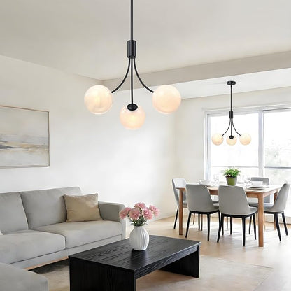 Bubble Chandelier, Modern Glass Black Sputnik Chandelier 3-Light Ceiling Light Fixture Shades Stylish Bright Lighting for Dining Room Kitchen Bedroom Living Room Foyer Home Decor