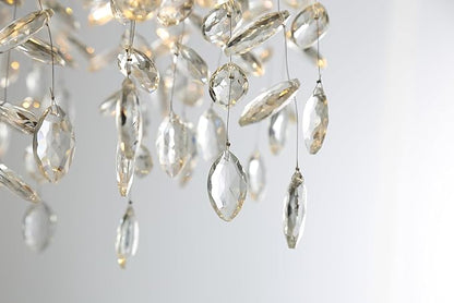 Modern K9 Crystal Tree Branches Chandelier, 8.6in Black 1 Lights Large Ceiling Hanging Light for Dining Room, Round Tassel Ceiling Hanging