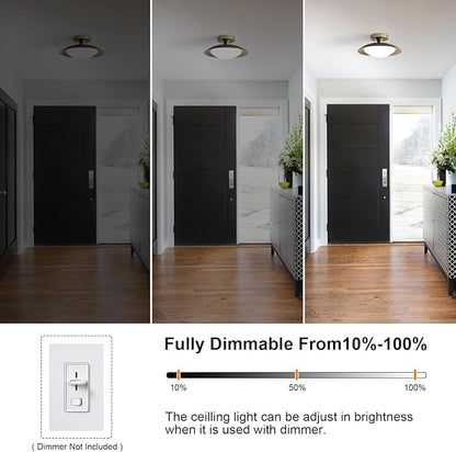 Dimmable Mid Century Modern Flush Mount Ceiling Light, Small LED Ceiling Light 5CCT 11.8in Black and Gold Kitchen Light Fxitures with Acrylic Shade for Hallway Entryway Bedroom Kitchen Laundry Room