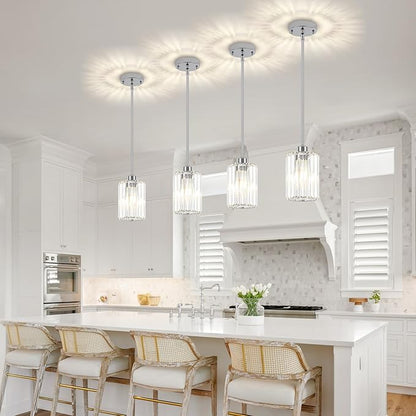 3 Pack Chrome Pendant Lights Kitchen Island, Modern Crystal Kitchen Pendant Lighting Over Island Adjustable Hanging Dining Room Light Fixtures Mini Pendant Light for Bathroom Hallway Bedroom Foyer