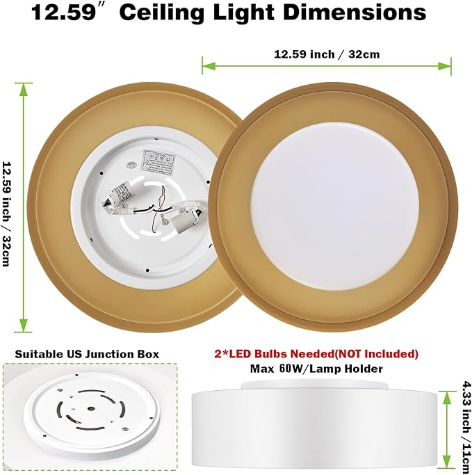 Yiisem Modern White and Gold Flush Mount Ceiling Lights, Glass Round Ceiling Lighting, Minimalist Drum Close to Ceiling Light Fixtures for Bedroom, Dining Room, Bathroom, Hallways, Living Room