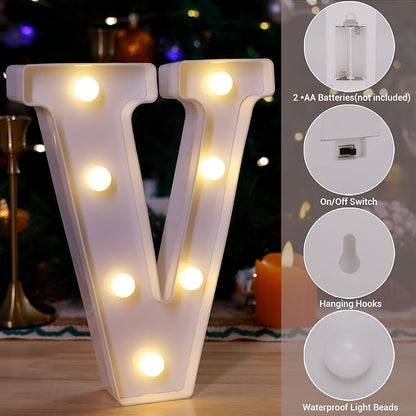 LED Marquee Sign Light Up Letters, Alphabet Light Up Letters Sign, Battery Powered LED Letter Lights for Night Light, Wedding, Birthday, Party, Christmas or Home Decor (Letter V)