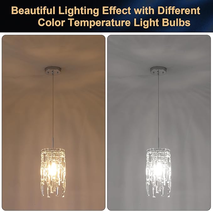 A AXILIXI Chrome Crystal Chandelier 7'' Small Kitchen Island Crystal Pendant Light Fixture Raindrop Flush Mount Hanging Chandelier for K9 Crystal Lights Fixture for Bedroom Kitchen Sink Dining Room
