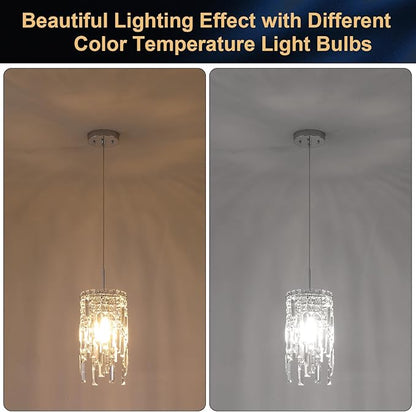 A AXILIXI Chrome Crystal Chandelier 7'' Small Kitchen Island Crystal Pendant Light Fixture Raindrop Flush Mount Hanging Chandelier for K9 Crystal Lights Fixture for Bedroom Kitchen Sink Dining Room